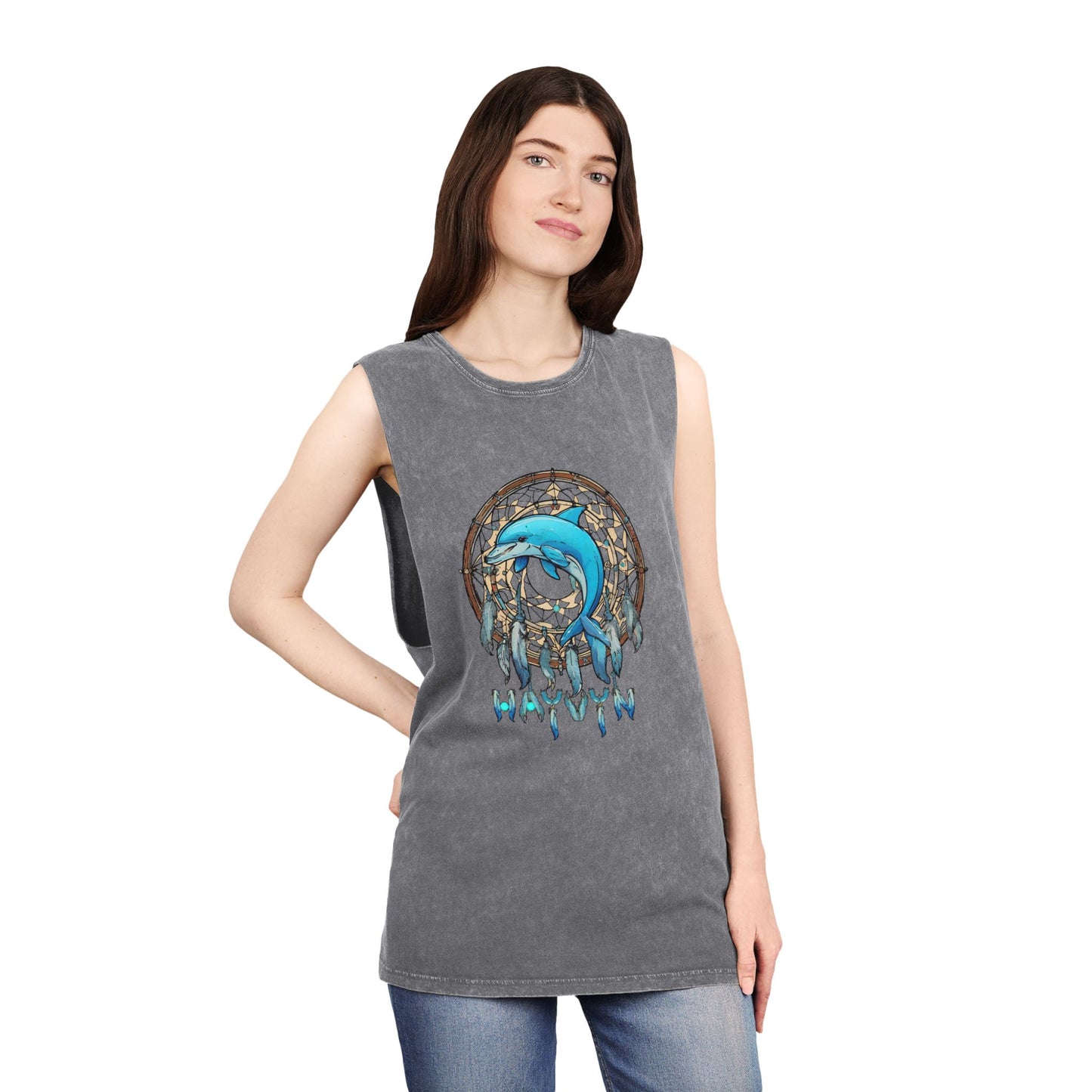 Unisex Stonewash Tank Top Dolphin Dreamcatcher