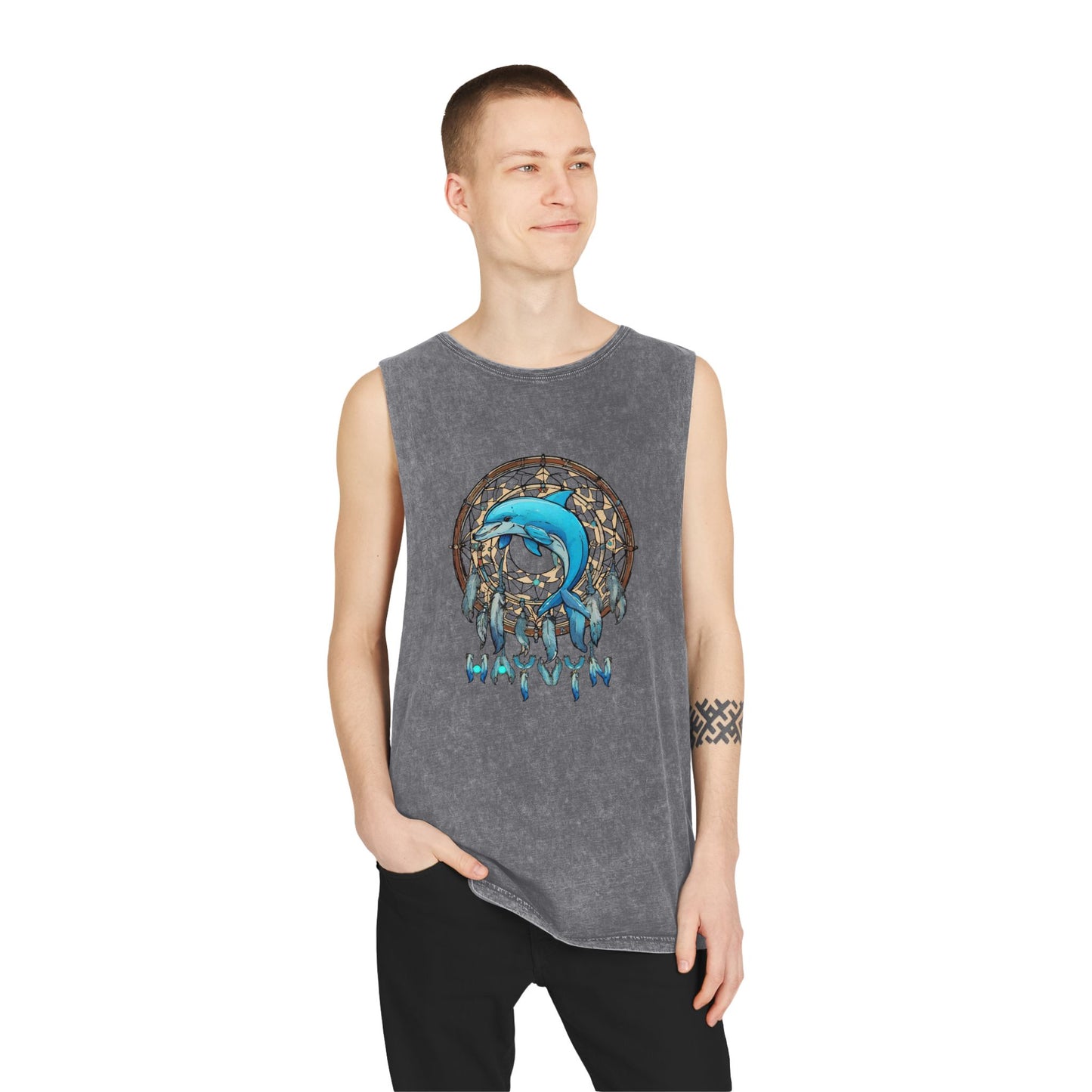 Unisex Stonewash Tank Top Dolphin Dreamcatcher