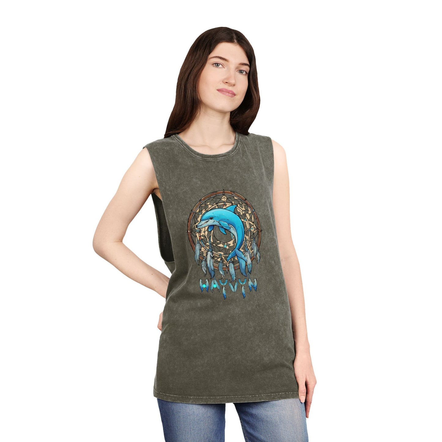 Unisex Stonewash Tank Top Dolphin Dreamcatcher