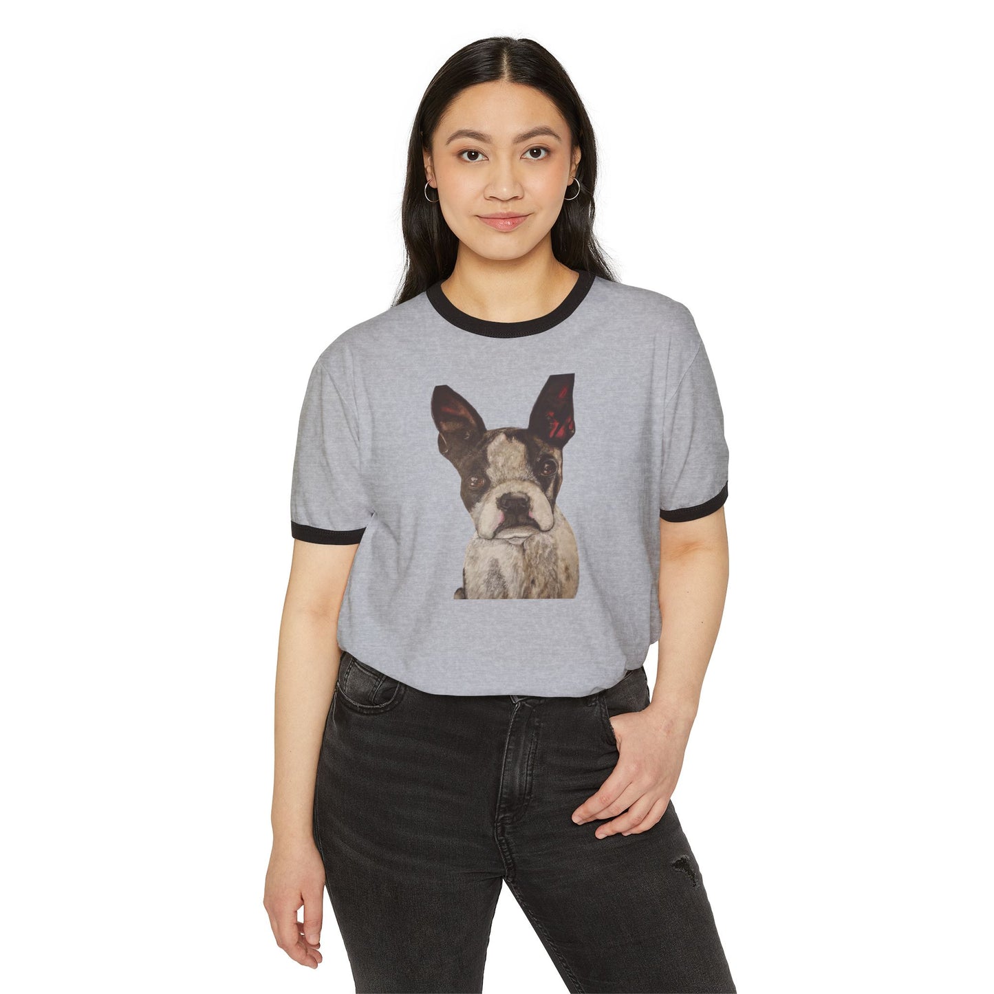 Unisex Cotton Ringer T-Shirt French Bulldog