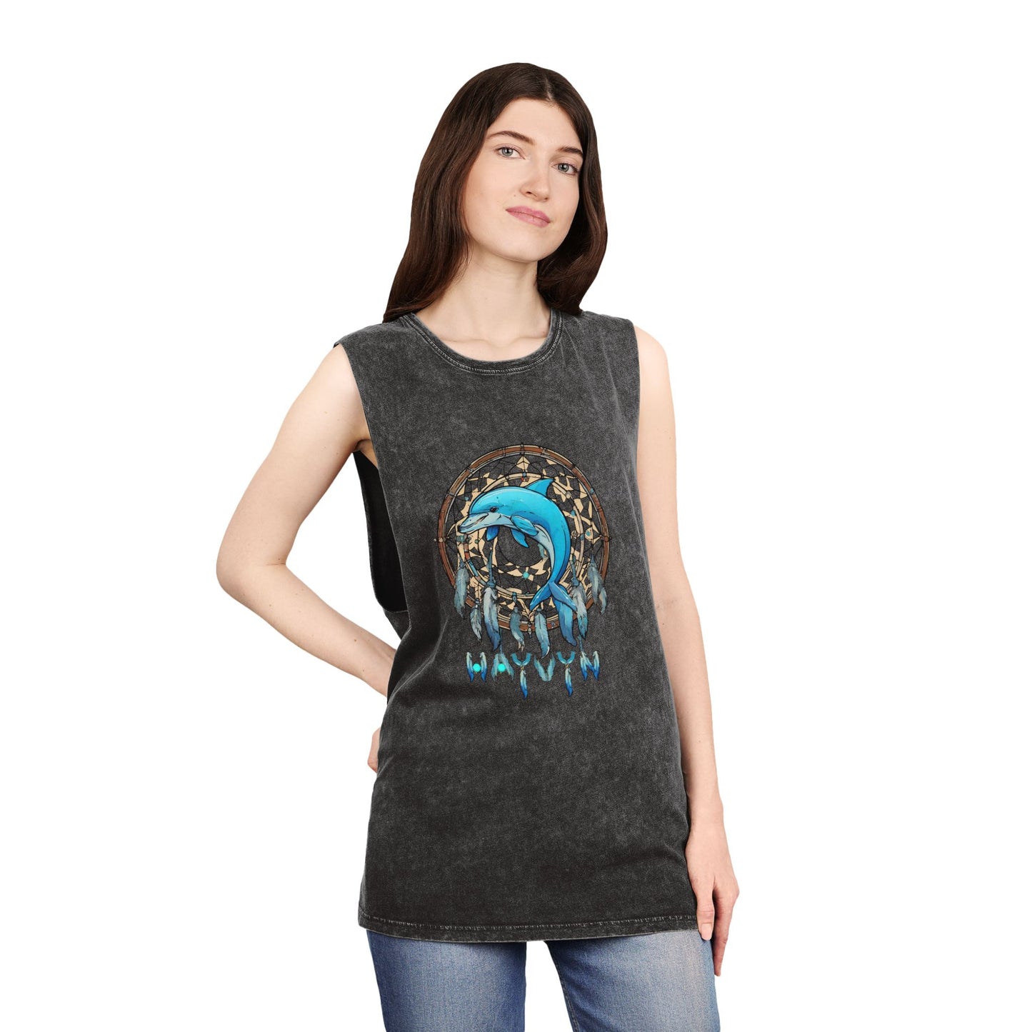 Unisex Stonewash Tank Top Dolphin Dreamcatcher