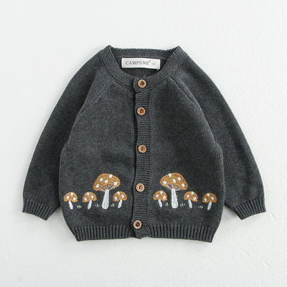 MILANCEL 0-3 Y  Autumn Baby Sweater Infant Girls Mushroom Embroidery Cardigan Toddler Boys Knitted Coat Optional Bodysuit