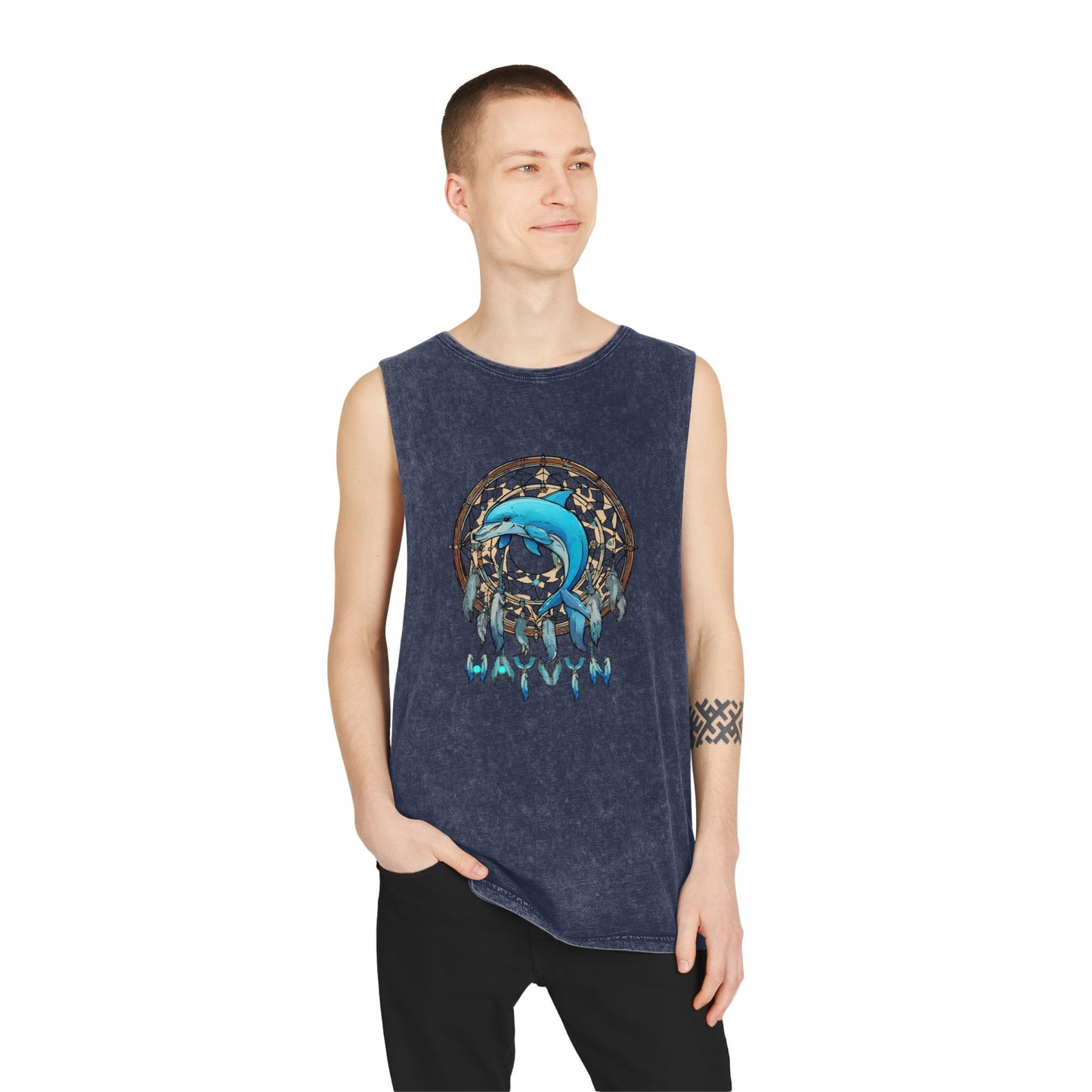 Unisex Stonewash Tank Top Dolphin Dreamcatcher