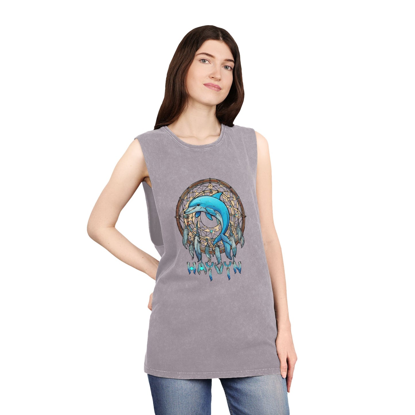 Unisex Stonewash Tank Top Dolphin Dreamcatcher