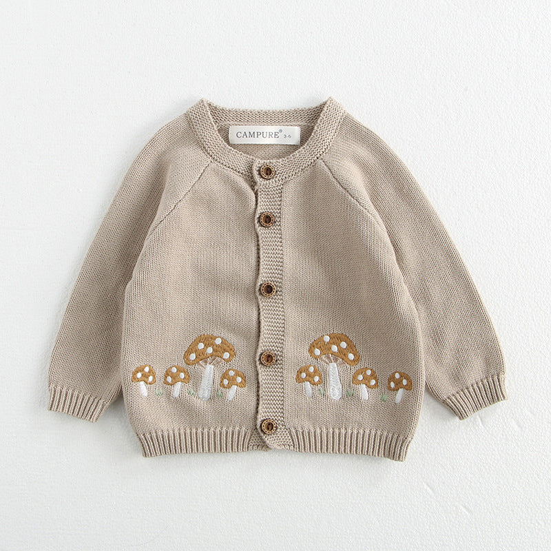 MILANCEL 0-3 Y  Autumn Baby Sweater Infant Girls Mushroom Embroidery Cardigan Toddler Boys Knitted Coat Optional Bodysuit