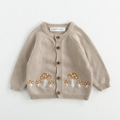 MILANCEL 0-3 Y  Autumn Baby Sweater Infant Girls Mushroom Embroidery Cardigan Toddler Boys Knitted Coat Optional Bodysuit