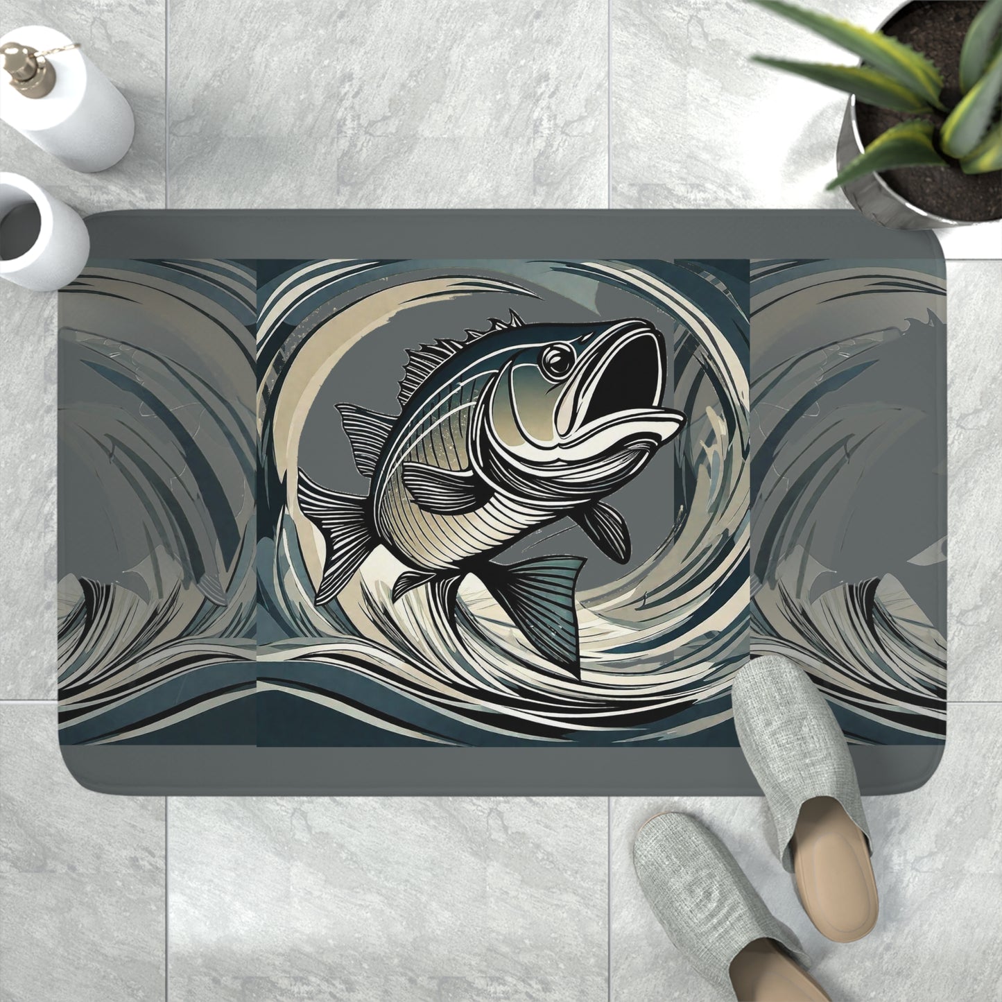 Memory Foam Bath Mat~Fishing