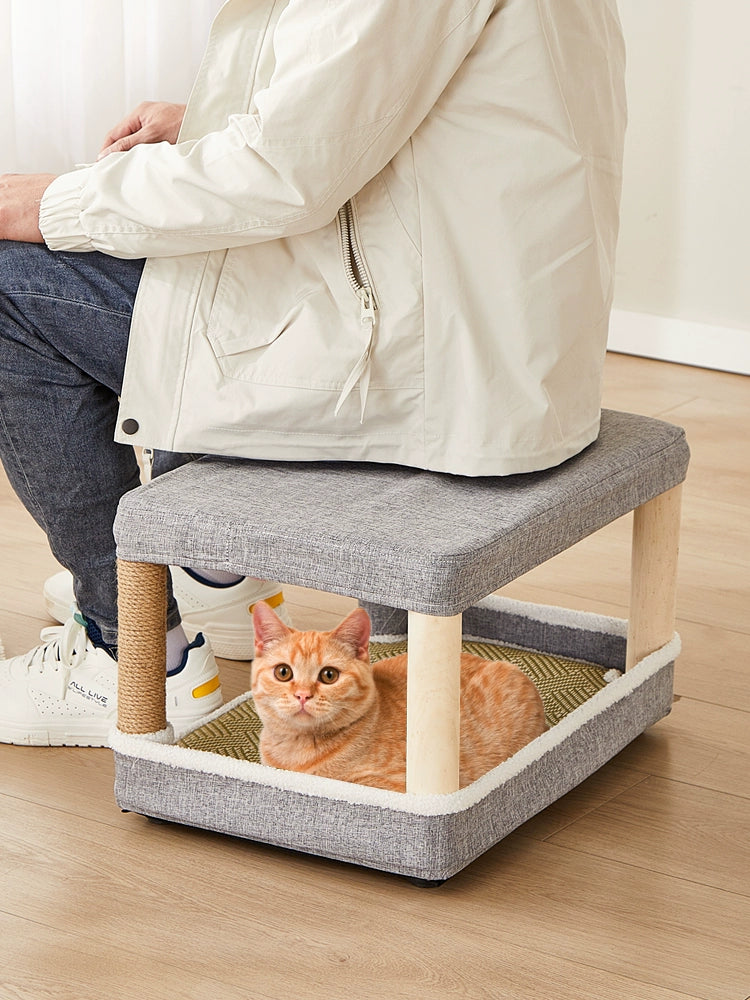 Solid Wood Cat Nest Stool for People and Cats Shared Closed More than Cat Supplies Little Kitten House All Year Round Neutral Winter Warm - HAYVYN