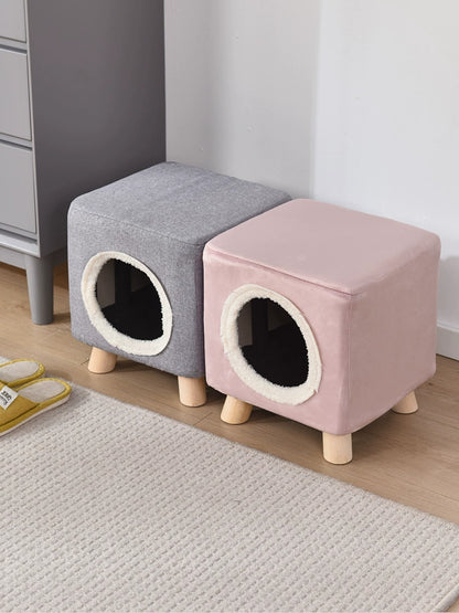 Solid Wood Cat Nest Stool for People and Cats Shared Closed More than Cat Supplies Little Kitten House All Year Round Neutral Winter Warm - HAYVYN